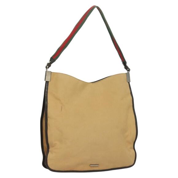 GUCCI Web Sherry Line Shoulder Bag Canvas Beige Silver Red 001 001 - Picture 1 of 16